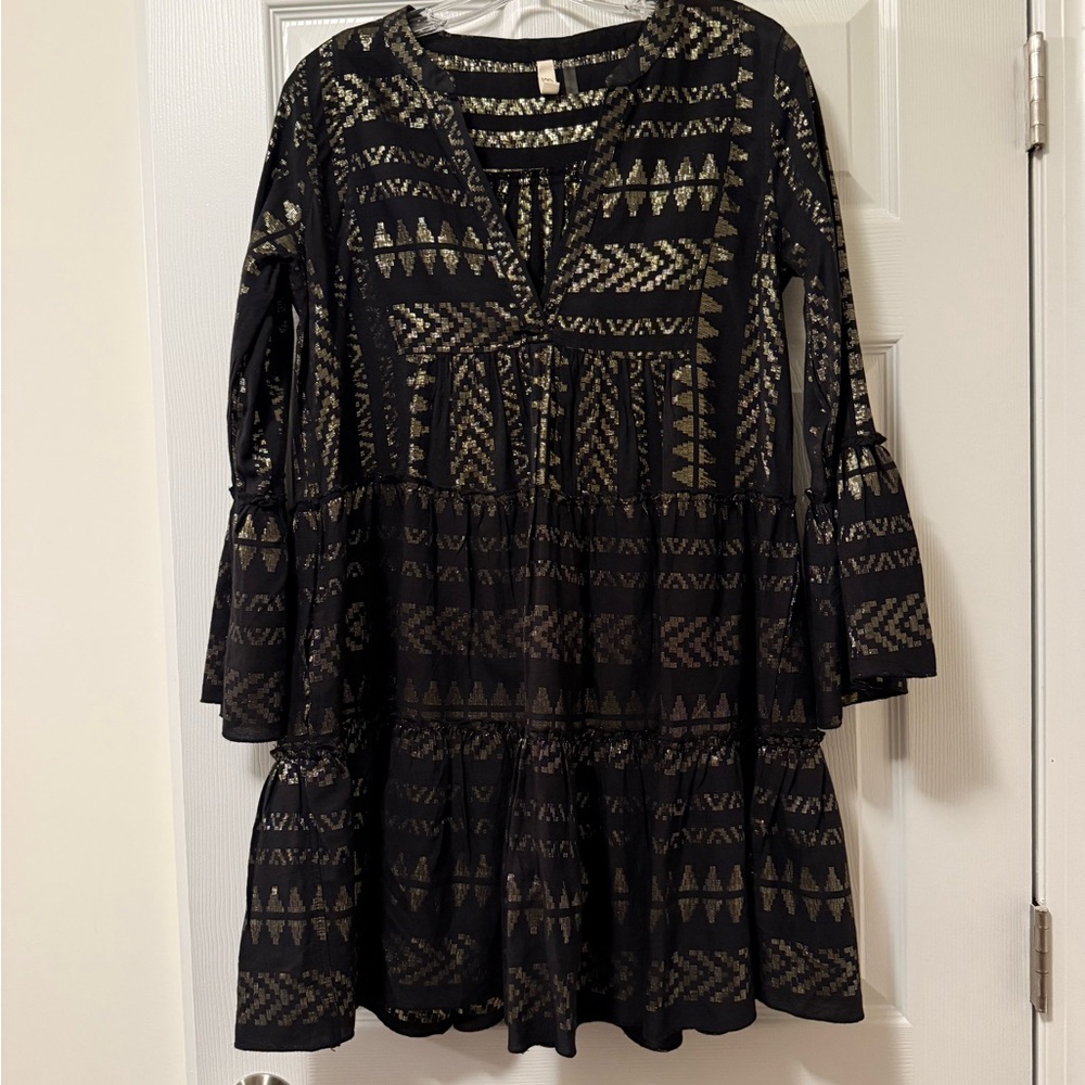 Elan Black and Gold Striped Dress